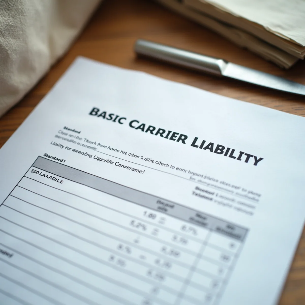 Bill of lading showing released value carrier liability coverage terms