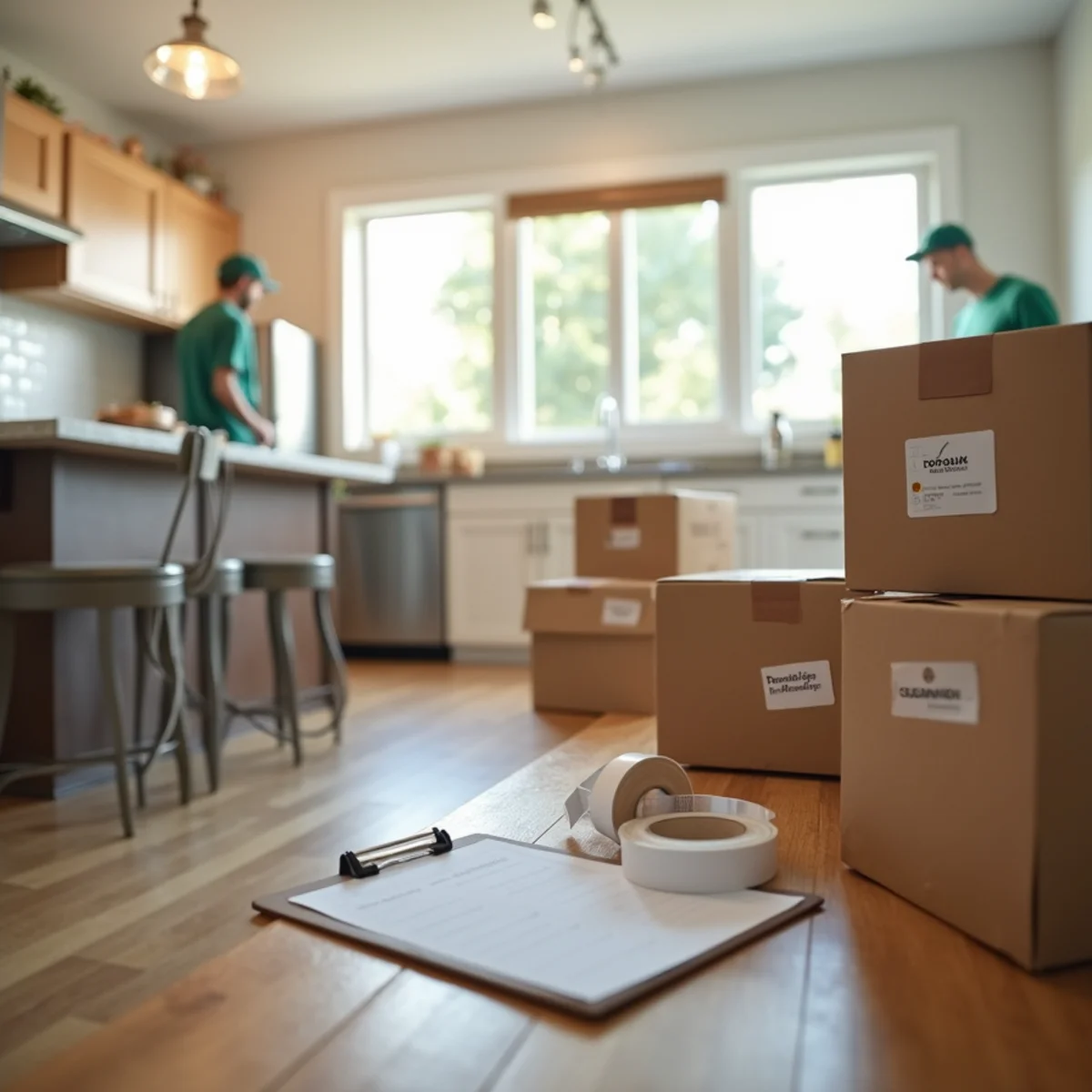 Organized moving boxes and relocation checklist inside modern Minneapolis home