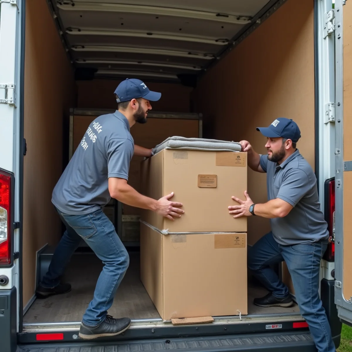 First Priority Movers securing furniture in truck cargo box during same-day relocation